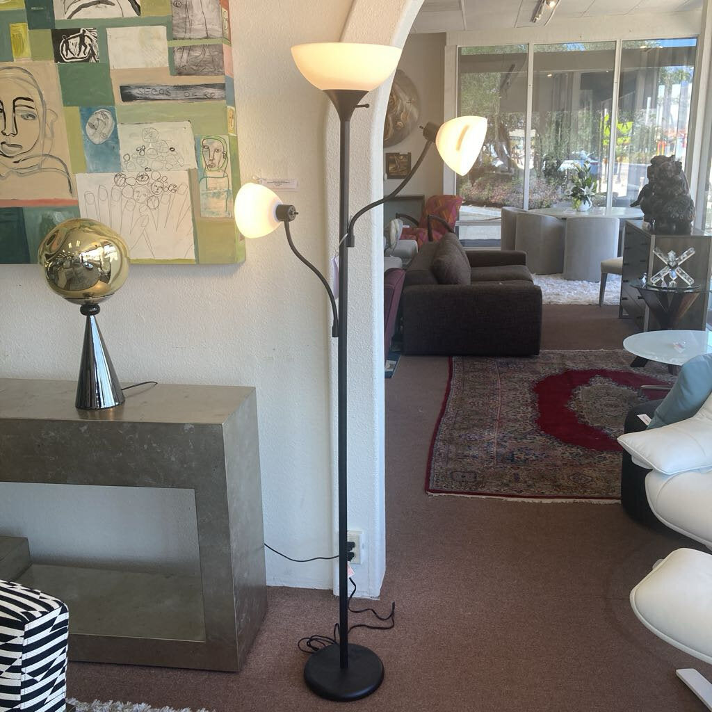Black Multi-Head Floor Lamp, Torchiere Top Shade, 2-Adjst Reading Lamps 71.5H