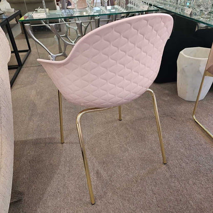 Calligaris Saint Tropez Chairs, Pale Pink, Quilted Backrest, Gold Finish Metal Base (SET OF 6) 22.25 x 20 x 32