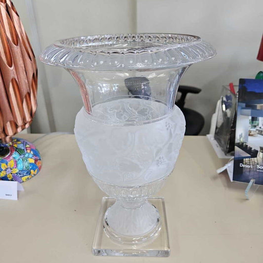 Shannon Crystal by Godinger "Athena" Vase, Frosted Vine Details 8.25D x 12H