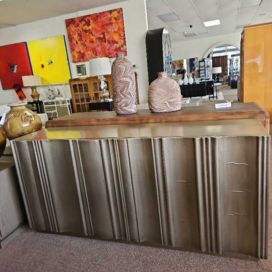 Bernhardt Tempo Buffet, Sandblasted Aluminum Overlay, Satin Nickel Finish 72W 20D 34H