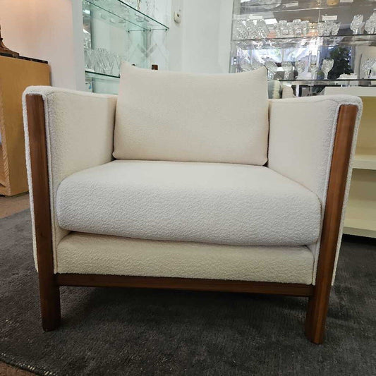 Design Within Reach Emmy Armchairs, White Boucle Fabric, Wood Frame 32W 34.5D 31H