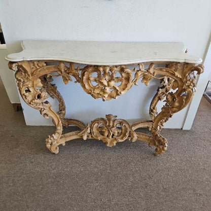 Antique Rococo- Style Console, Intricate Hand-Carved Details, Scrolling Acanthus Leaves 54W 22.25D 37.5H