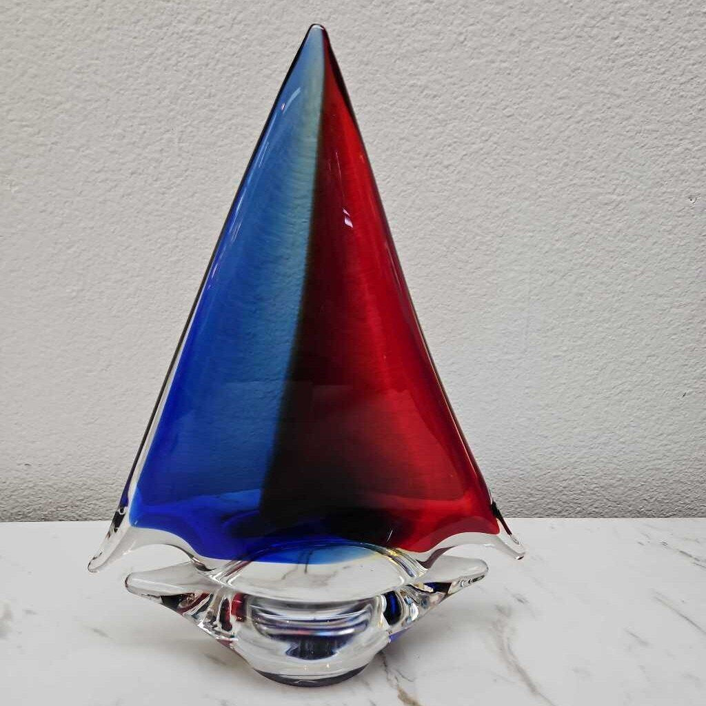 Murano Glass Sailboat, Blue & Red