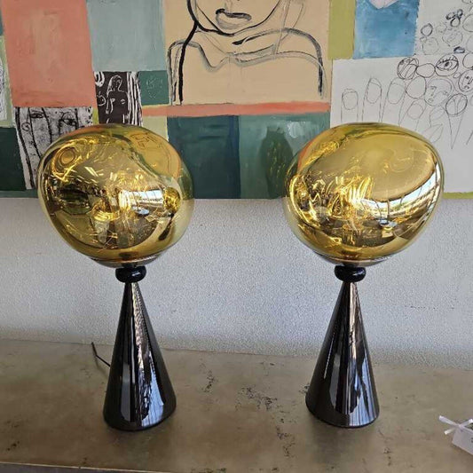 Tom Dixon Melt Table Lamps, Gold Top, Conical Grey Base 23"H (PAIR)