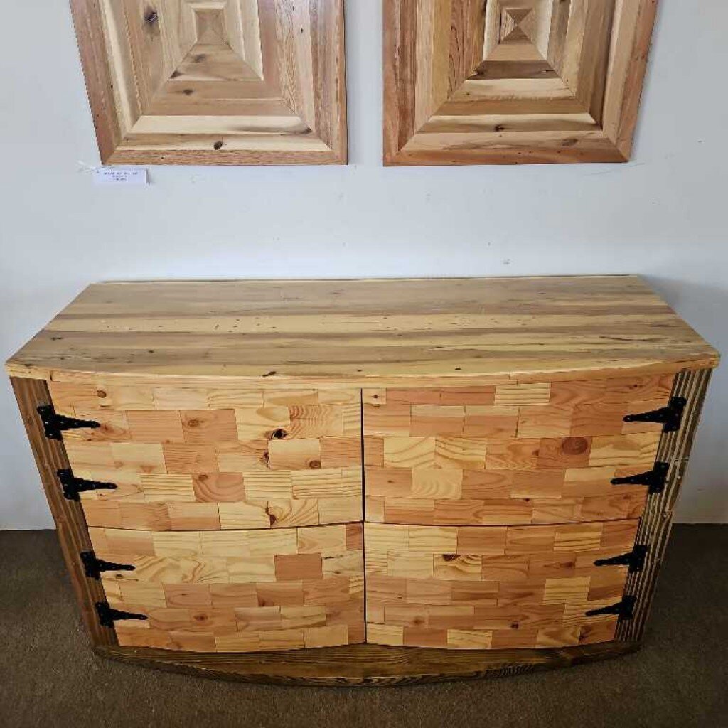 Hand Crafted Natural Wood One of A Kind Cabinet 55.5 x 20.5 x 34