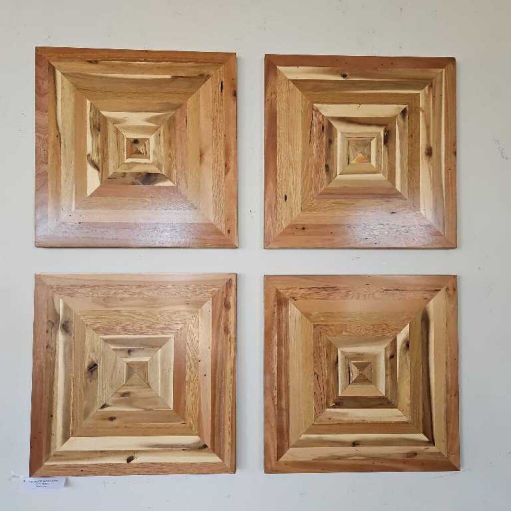 Hand Crafted Natural Wood Wall Panel 24"Sq (4 available)