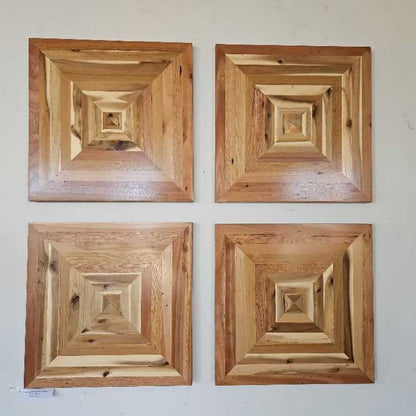 Hand Crafted Natural Wood Wall Panel 24"Sq (4 available)