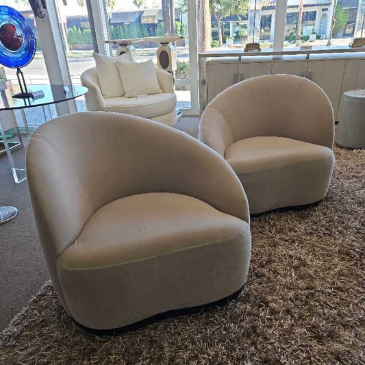 Light Gray Lounge Chairs, Curved Organic Silhouette 37W 32D 31.5H - PAIR