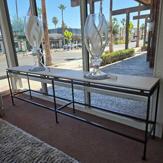 Bronze Metal Console Table, Floating White Marble Top 108W 18D 32H