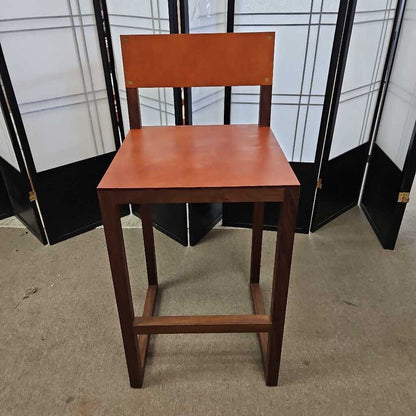 Modern Wood & Leather Guest Stools by Tyler Hays 17.25W 18D 37H - SET OF 4