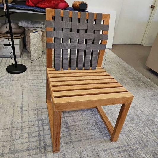 RODA Network 149 Dining Chairs, Solid Teak Frame, Woven Grey Polyester Backrest 19.75W 23D 33.25H - SET OF 5