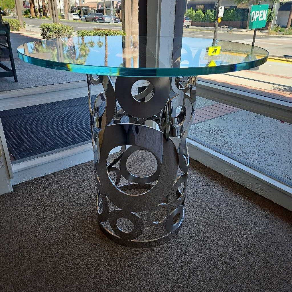 Chintaly Imports Raegan Table, Polished Chrome Base, Clear Glass 32Dia 30H