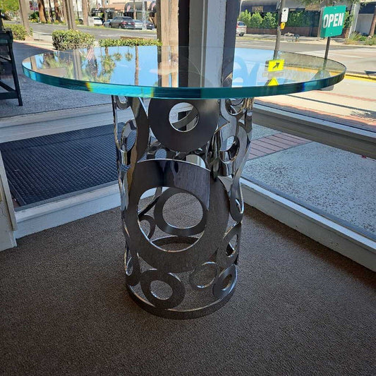 Chintaly Imports Raegan Table, Polished Chrome Base, Clear Glass 32Dia 30H