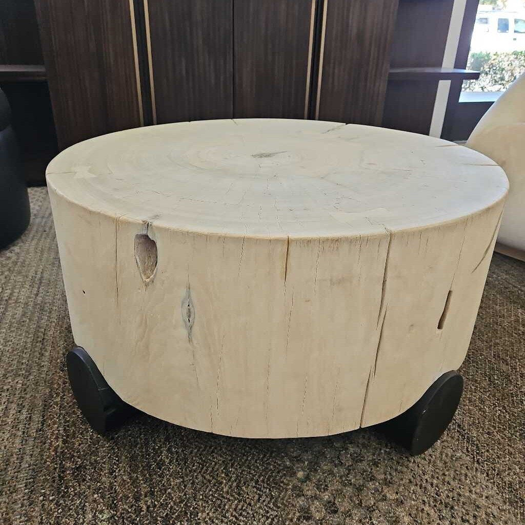 Phillips Collection Core Coffee Table, Bleached Teak Top, Black Base 32.5Dia 17H