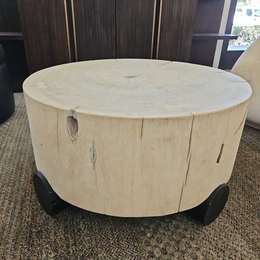 Phillips Collection Core Coffee Table, Bleached Teak Top, Black Base 32.5Dia 17H