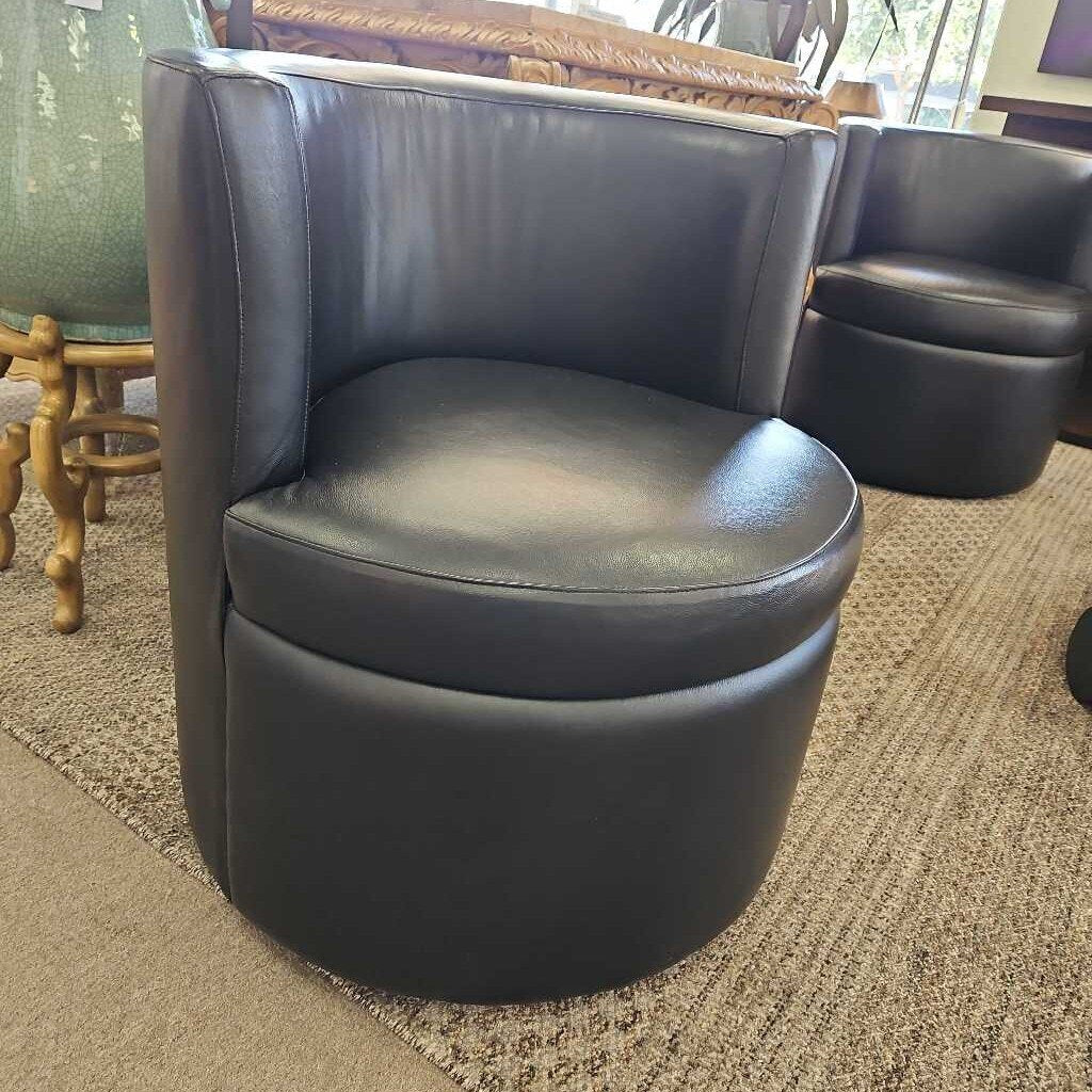 Swivel Barrel Chairs Upholstered in Sleek Black Leather 26W 28D 30H - SET OF 4