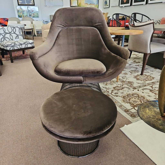 Warren Platner for Knoll Brown Velvet Chair w/Ottoman 41 x 40 x 42.5