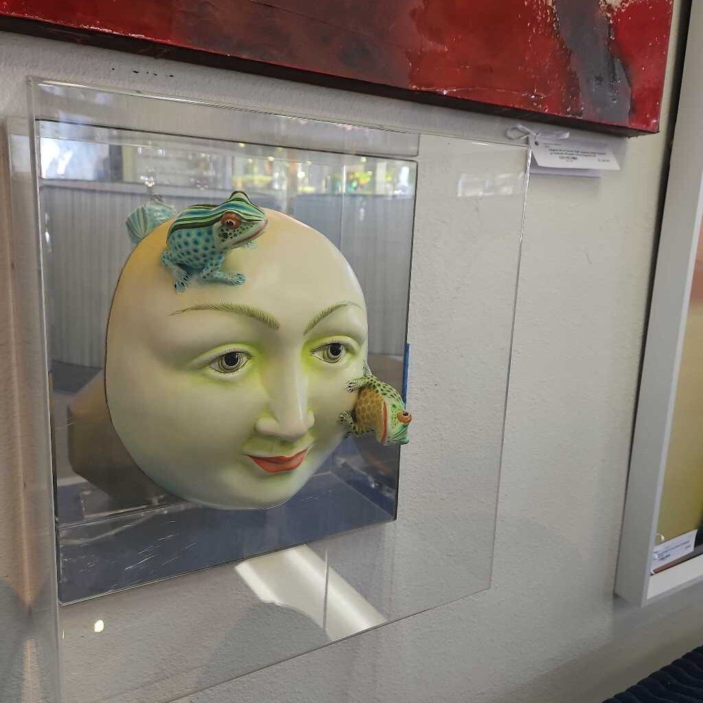 Sergio Bustamante Ceramic Mask, Whimsical Face Adorned w/Frogs