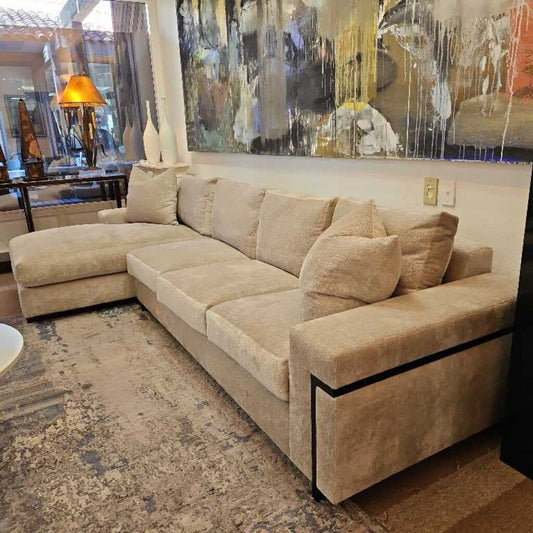 Rene Cazares Two-Piece Sectional Sofa, Light Grey w/Black Accents 10'11"W 5'8"D 28H