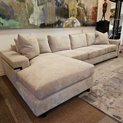 Rene Cazares Two-Piece Sectional Sofa, Light Grey w/Black Accents 10'11"W 5'8"D 28H