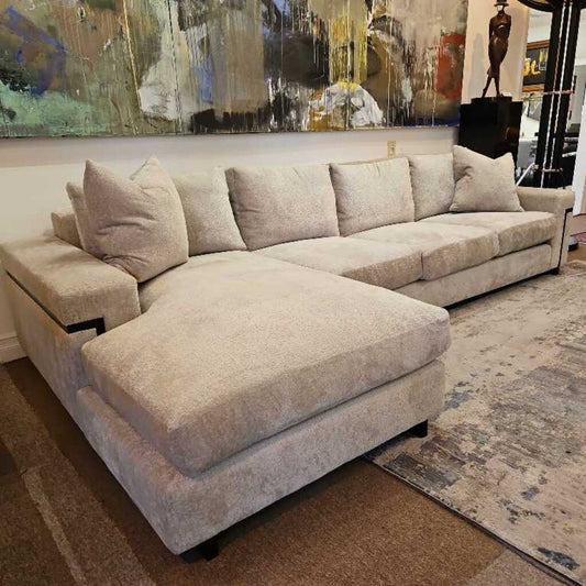 Rene Cazares Two-Piece Sectional Sofa, Light Grey w/Black Accents 10'11"W 5'8"D 28H