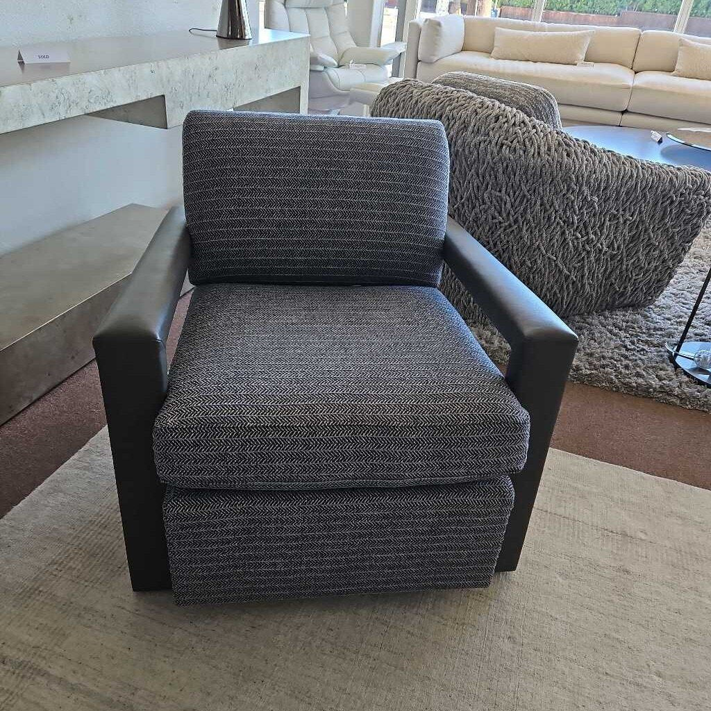 Vanguard Thom Filicia Collection Swivel Chairs, Fabric w/Leather 32W 36D 32H - PAIR