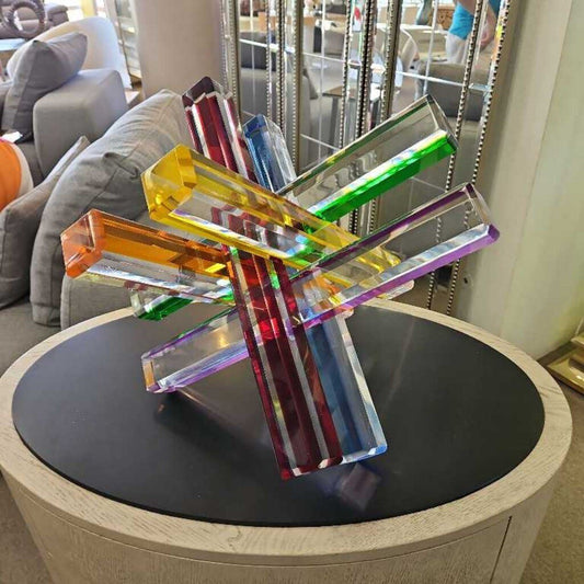 Signed Custom Rainbow "Jacks" Lucite Sculpture 18" x 18' x 15.25'H
