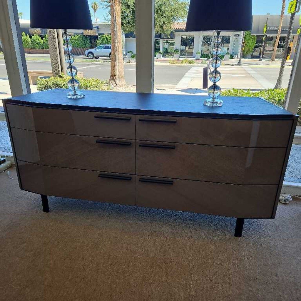 ALF Italia Olimpia Dresser, 6-Drawers, Dark Mahogany Top, Eucalyptus Velvet Hi-Gloss Finish 67W 22D 30H