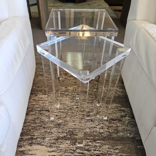 Custom Lucite Stacking Accent Tables (PAIR) 14"Sq x 23.5"