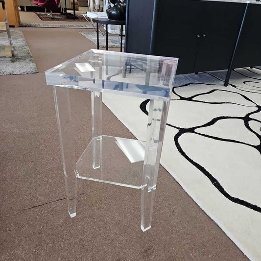 Custom Made Lucite Side Table w/Shelf 14"Sq x 23.25"H