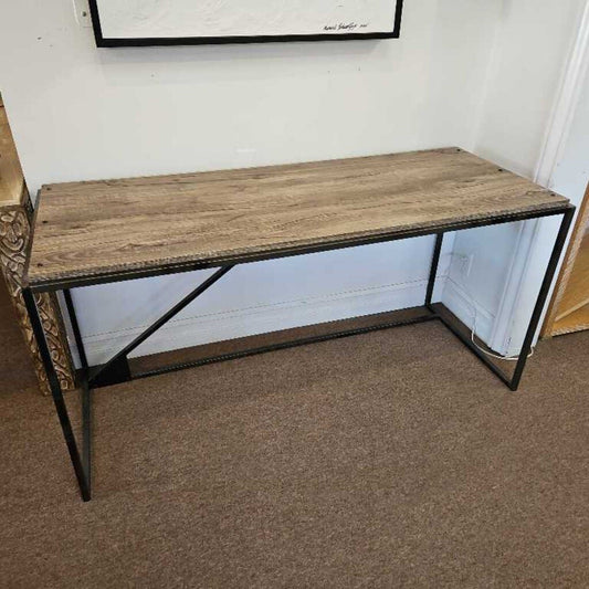 Minimalist Console/Desk, Dark Brown Wood, Black Metal 61.5W 25D30H