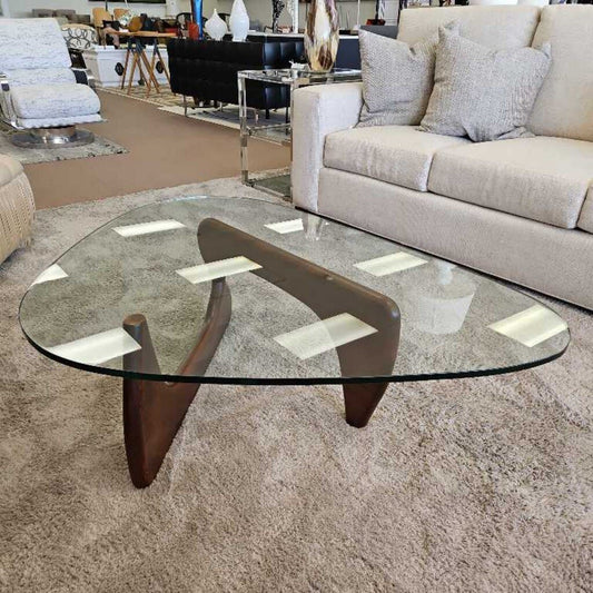 In The Style of Noguchi Triangle Walnut Coffee Table 41W 44D 15.25H