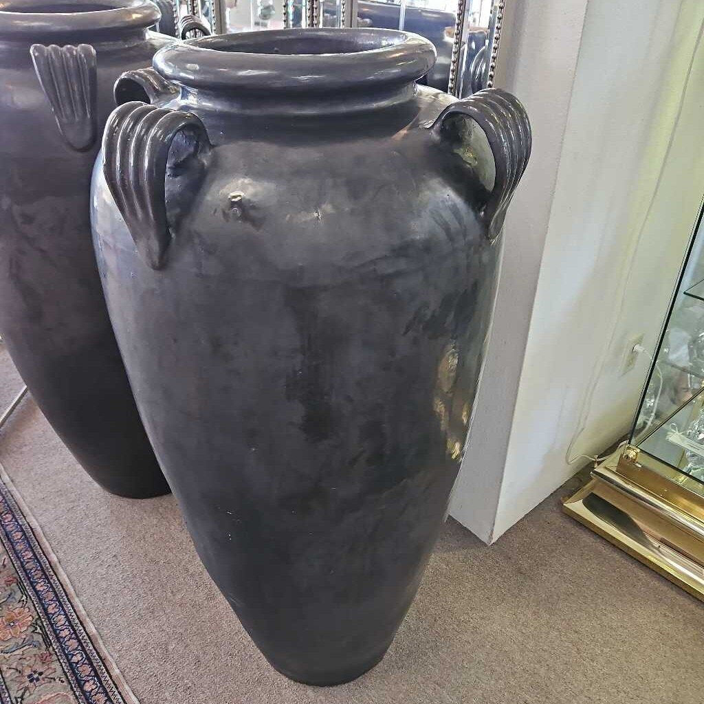 Tall Temple Jar w/Ears, Black Graphite Glacer Lava 45H