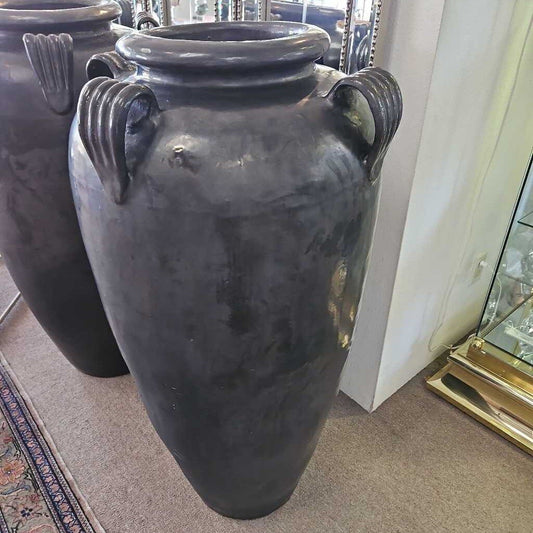 Tall Temple Jar w/Ears, Black Graphite Glacer Lava 45H