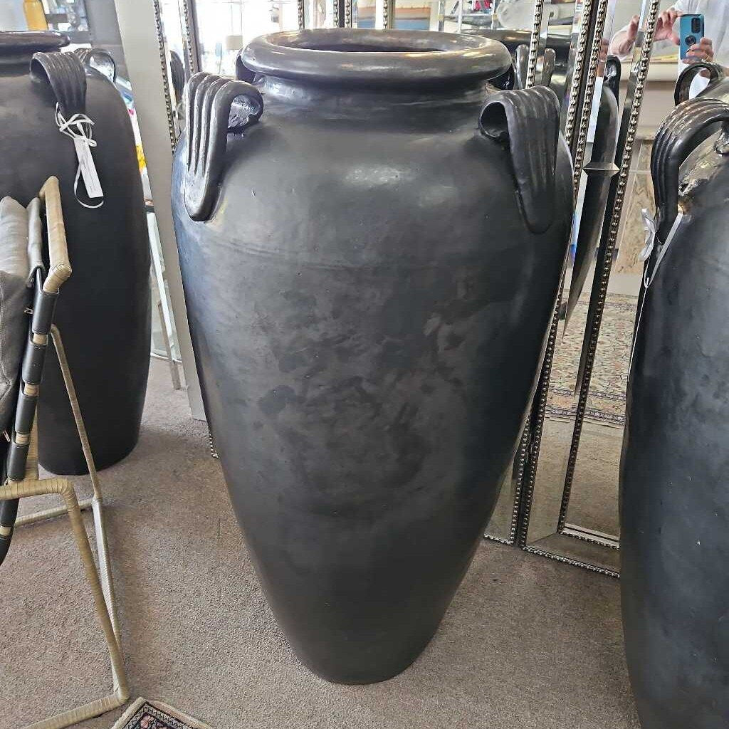 Tall Temple Jar w/Ears, Black Graphite Glacer Lava 45H