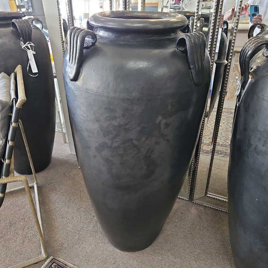 Tall Temple Jar w/Ears, Black Graphite Glacer Lava 45H