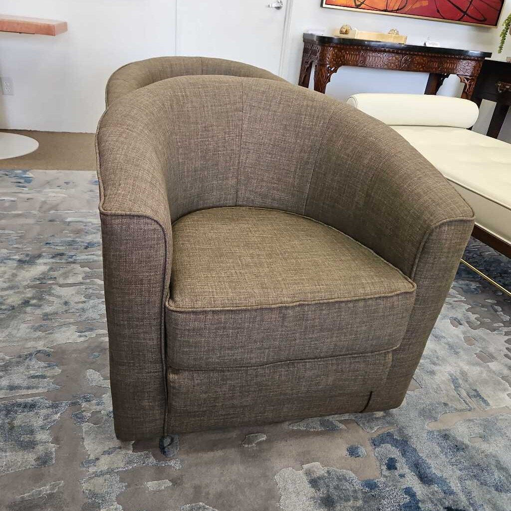 Modern Swivel Barrel Accen Chair, Woven Light Brown Textile 29W 29D 28H