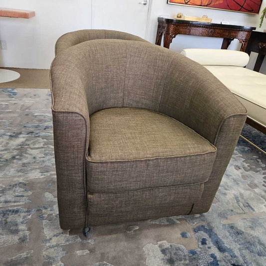 Modern Swivel Barrel Accen Chair, Woven Light Brown Textile 29W 29D 28H