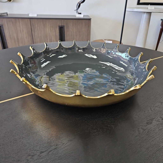 Splash Bowl by Nina Oberi Lunares, Dark Graphite Interior Centerpiece w/Sculpted Gold Rim 27 Dia. 6H