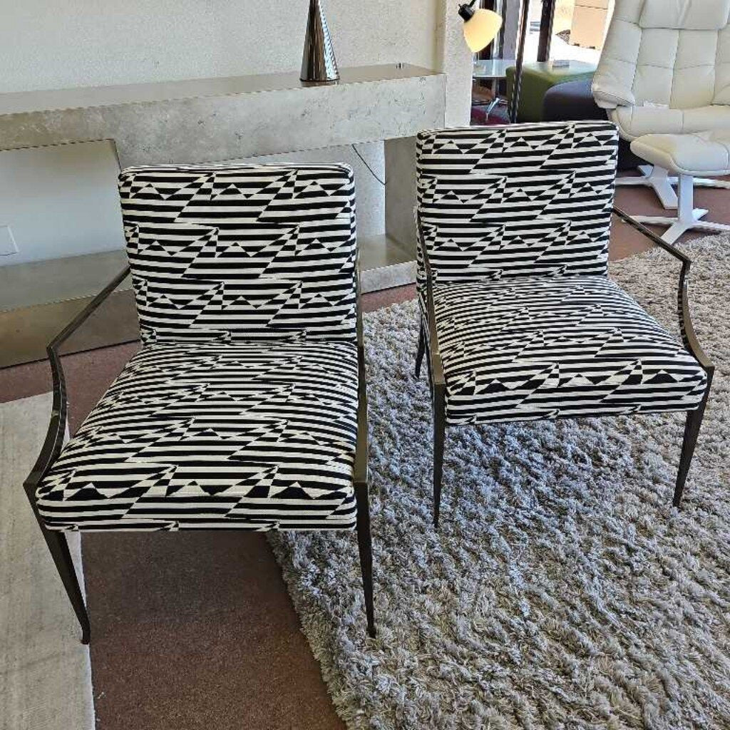 Bolier Graphic Patterned Upholstered Black/White Chairs 24W 27.5D 32.5H - PAIR