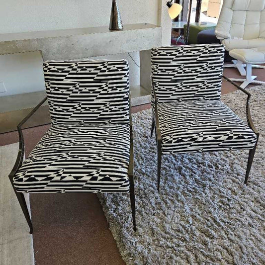 Bolier Graphic Patterned Upholstered Black/White Chairs 24W 27.5D 32.5H - PAIR