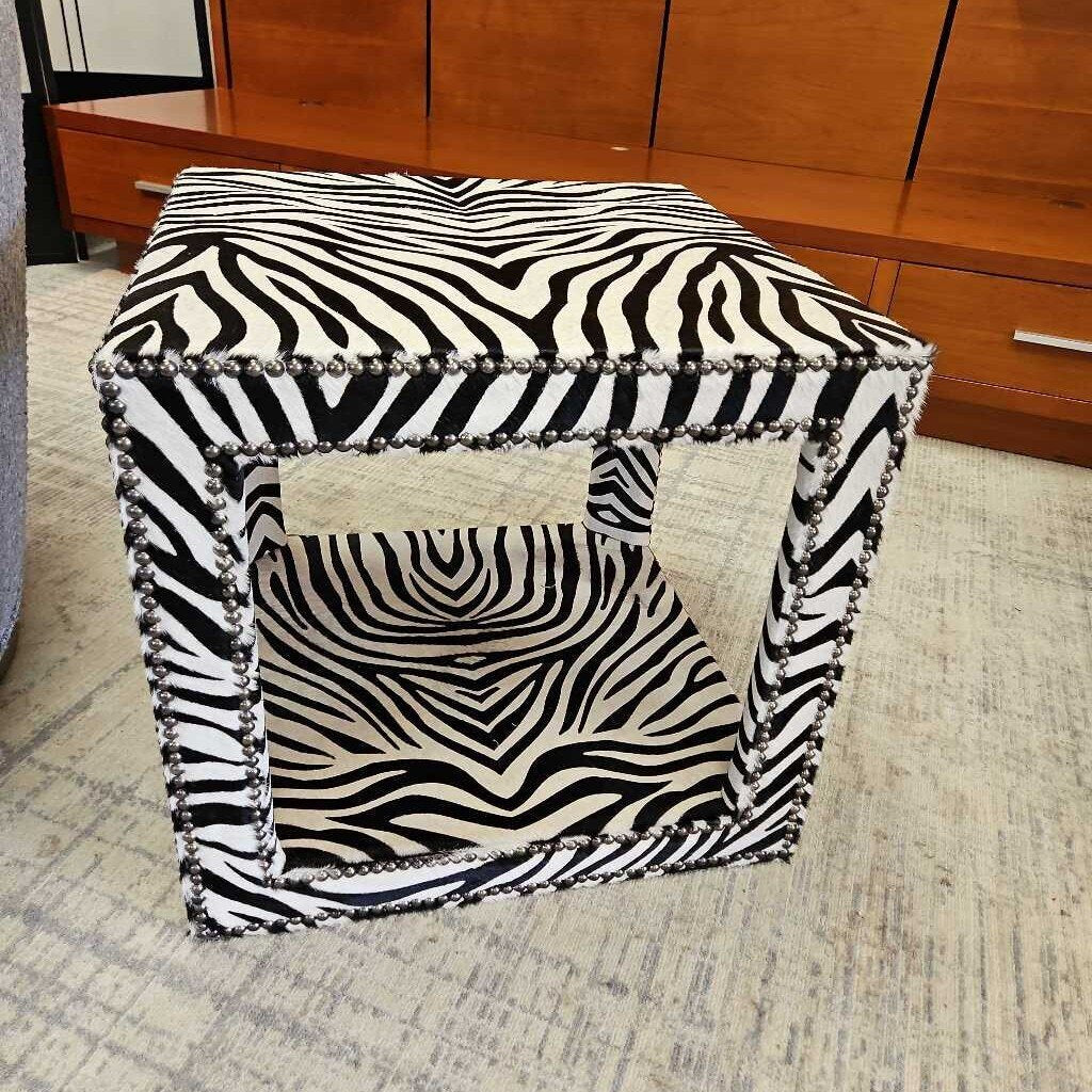 Mr. Brown Kew Zebra Print Side Table/Footrest 21.5Sq 20.5H
