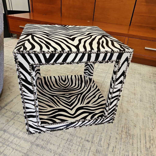 Mr. Brown Kew Zebra Print Side Table/Footrest 21.5Sq 20.5H