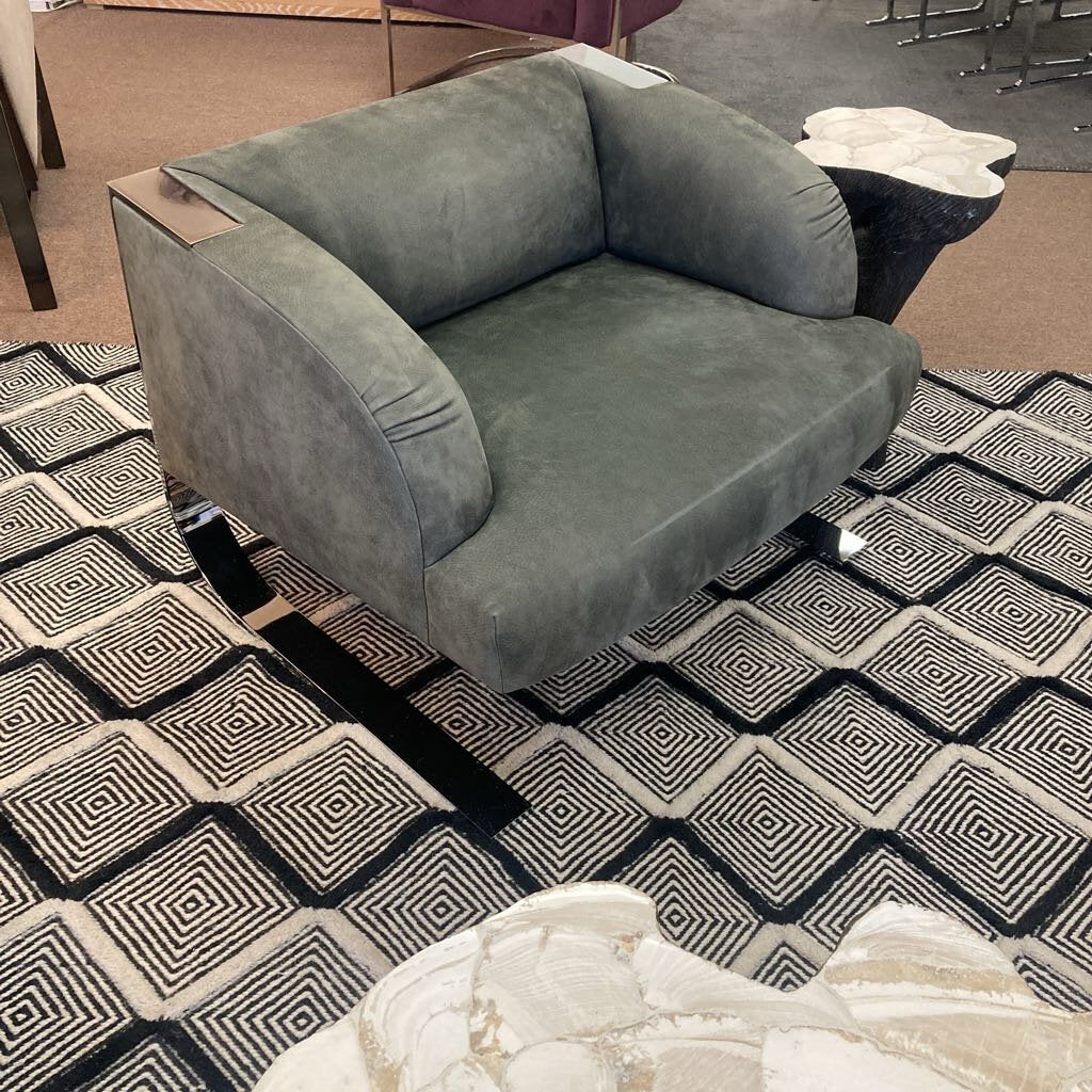 Donghia Grey Lounge Chairs, Leather, Stainless Steel Frame 36W 36D 29.5H - PAIR