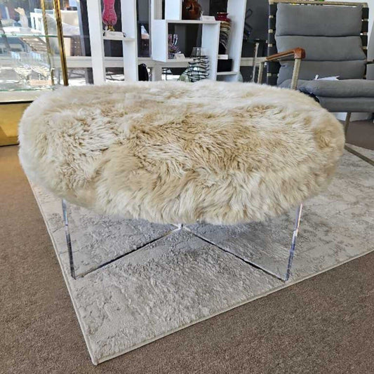 Interlude Gome Jules Ottoman, Tibetan Lambskin, Arylic Cross Base 36Dia 19H