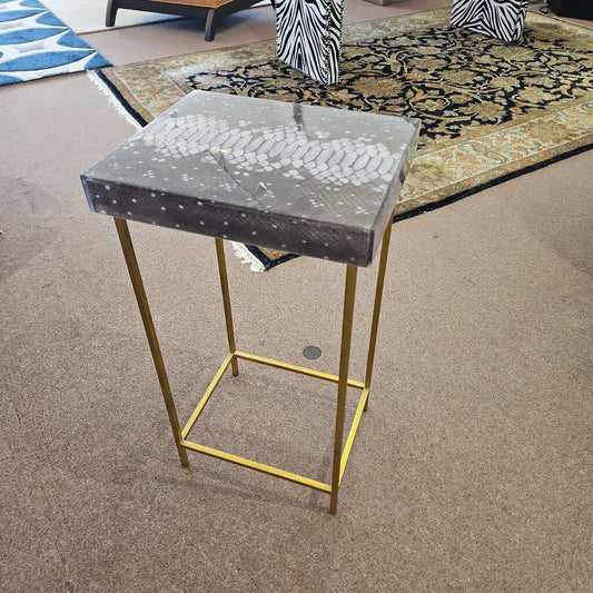 Faux Snake Skin Table, Gold Frame 13W 10.75D 24H