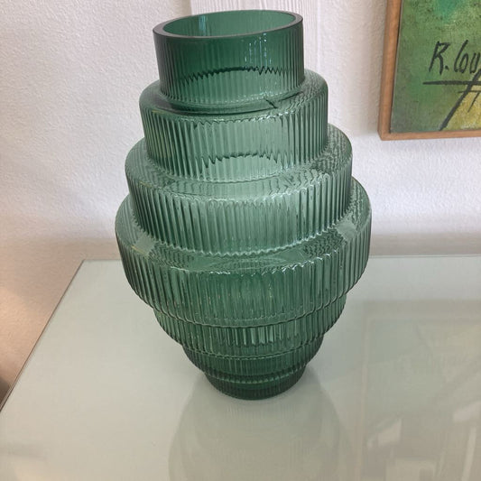 Pols Potten Steps Vase, Green Mouth-Blown Art Glass Vase 12H