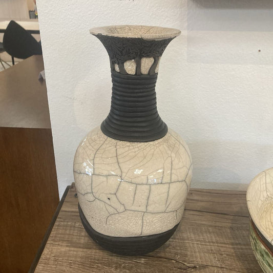 Raku-Fired Studio Art Pottery Vase, Signed (Bill) Herb 79' 14H