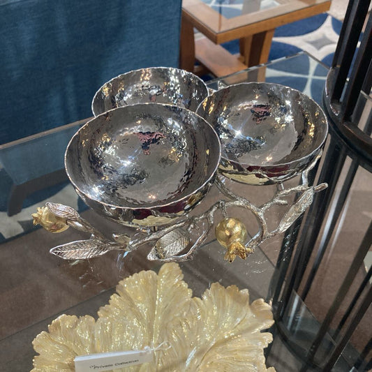 Michael Aram Pomegranate Silver & Gold Triple Bowl 10.5 x 9 x 3.5
