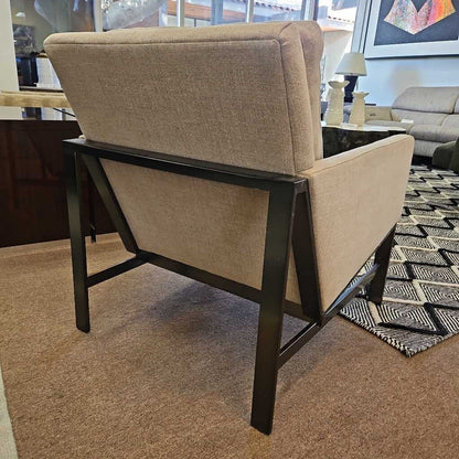 Robin Bruce Atticus U-Chair, Light Beige Upholstered/Black Metal Frame 30W 36D 33H